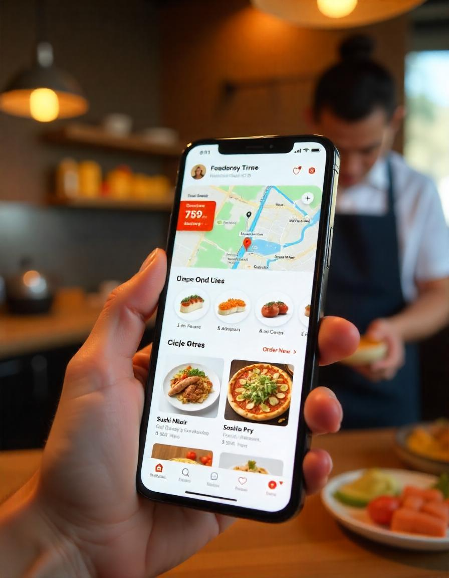 Foodora app showing food delivery options on a smartphone