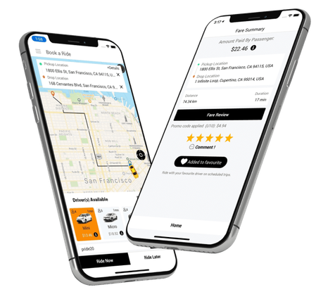 taxi booking app development mockup showing rider app screens