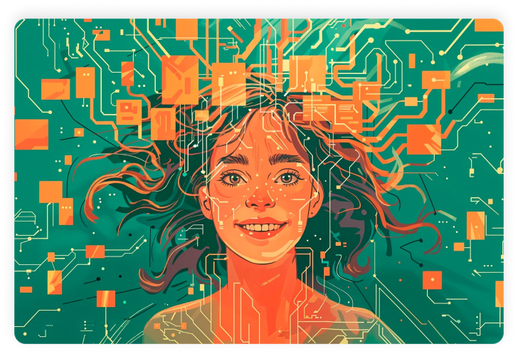 AI Illustration showing a person surrounded by digital elements