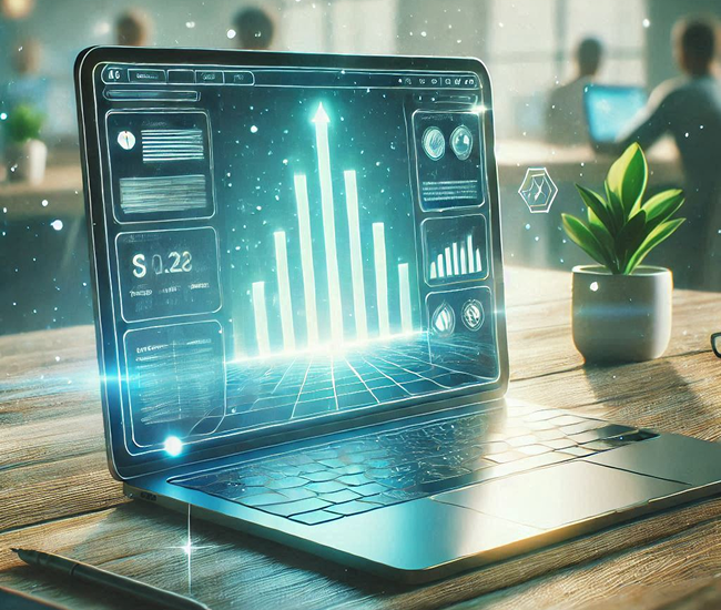 Dashboard on tablet showing business metrics and analytics